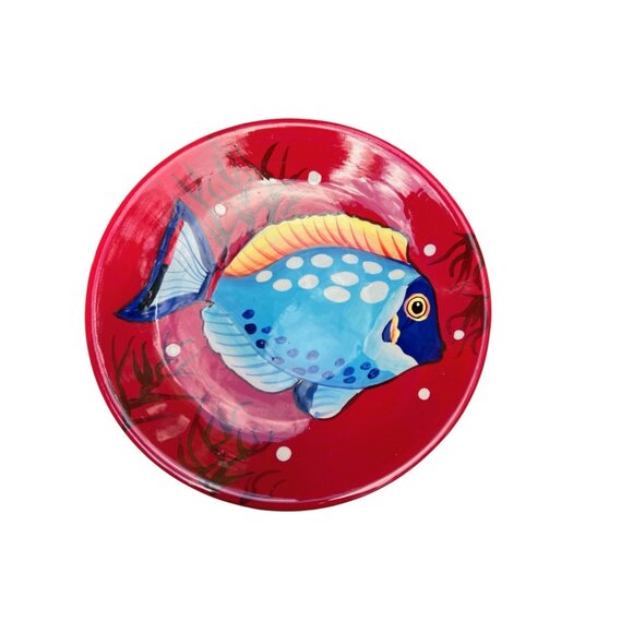 Hand-Painted Ceramic Plate With Vibrant Fish Design By La Dolce Vita - 7" Diam - Picture 1 of 3
